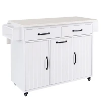 Rolling Cart with Tilt-Out Trash Cabinet, Spice and Towel Rack, Adjustable Shelf, Kitchen Island with Drop Leaf, 51" L x 20" W x 35" H, White(m-16)