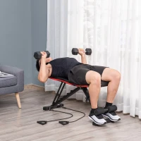 Soozier Adjustable Workout Bench, Foldable Weight Bench with Leg Extension and Preacher Pad, 264LBS Weight Capacity, for Home Gym, Black and Red(m-1)
