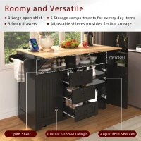 Kitchen Island with 3 Drawers, 2 Drop Leaves, Power Outlet, Spice Rack, Rolling Cart for Kitchen, Dining Room, 56" L x 33.5" W x 36.5" H, Black(m-4)