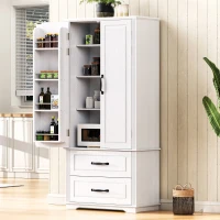 Pantry Cabinet with 2 Large Drawers, 8 Door Shelves, Embossed Texture, Farmhouse Style Kitchen Cupboard, 30.5" L x 16" W x 71" H, White(m-9)