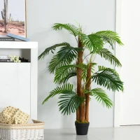 Outsunny Artificial Tree Areca Palm Tree Fake Plants in Pot with 21 Leaves for Indoor Decor, 8"x8"x60", Green(m-7)