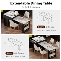 Kitchen Island with Extendable Dining Table, Drawers and Shelves, Power Outlet, Central Island for Kitchen, 83" L x 27.5" W x 36" H, Black+White(m-5)