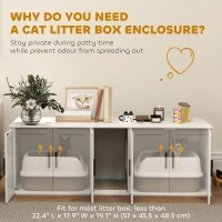 PawHut Cat Litter Box Enclosure with Double Room, Scratching Board for 2 Cats, 57" x 19" x 20", White(m-6)