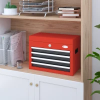 DURHAND Portable Tool Chest with 4 Drawers and Top Storage, Lockable Steel Tool Box with Latch and Keys for Garage, Red(m-1)