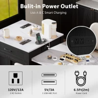 Kitchen Island with Extendable Dining Table, Drawers and Shelves, Power Outlet, Central Island for Kitchen, 83" L x 27.5" W x 36" H, Black+White(m-8)