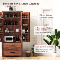 Pantry Cabinet with 8 Door Shelves, 2 Large Drawers, Embossed Texture, Farmhouse Style Kitchen Cupboard, 30.5" L x 16" W x 71" H, Brown(m-5)