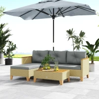 Outsunny 3 Piece Patio Furniture Set, L-Shaped Outdoor Furniture Conversation Set with Wood Top Coffee Table, Light Grey(m-9)