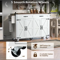 Farmhouse Style Kitchen Island with Power Outlet, Drop Leaf, Spice Rack, Rolling Car with Storage Drawers, 53.5" L x 29" W x 36.5" H, White(m-4)