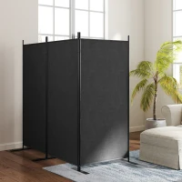 Outsunny 3 Panel Folding Outdoor Privacy Screen, 5.8FT Tall Room Divider with UV30+ Protection, Freestanding Privacy Panel Partition with Stable Base for Indoor Outdoor, Dark Grey(m-10)