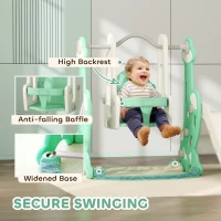 Qaba 4 in 1 Toddler Slide and Swing Set for Ages 1.5-4, Toddler Playset Playground with Climber, Basketball Hoop, Green(m-6)
