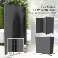 Outsunny 3 Panel Folding Outdoor Privacy Screen, 5.8FT Tall Room Divider with UV30+ Protection, Freestanding Privacy Panel Partition with Stable Base for Indoor Outdoor, Dark Grey(m-6)