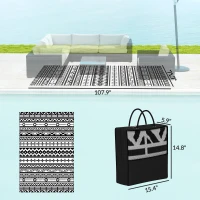 Outsunny Reversible Outdoor Rug, Waterproof Plastic Straw with Carry Bag, 6' x 9', Black & White Geometric Wall(m-3)
