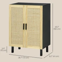 HOMCOM Boho Sideboard, Buffet Cabinet with Storage, Accent Cabinet with 2 Rattan Doors and Adjustable Shelves, Black(m-3)