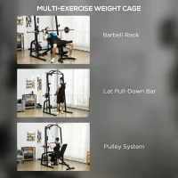 Soozier Smith Machine, Multi-Functional Power Cage w/ Adjustable Bench, Barbell Bar, Cable Pulley System, 15-Level Squat Rack(m-4)