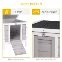 PawHut Wooden Rabbit Hutch Bunny Cage Outdoor Cat House Guinea Pig Cage Duck Shelter, Indoor Outdoor Use, 20"x16.5"x17", Grey(m-7)