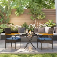 Outsunny Set of 2 Rattan Outdoor Dining Chairs, Wicker Patio Chairs with Removable Cushion, Acacia Wood Armrests, Navy Blue(m-1)