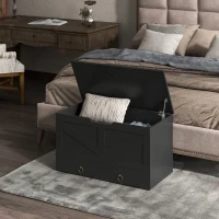 HOMCOM 31.5 Inches Storage Chest, Storage Trunk with 2 Safety Hinges for Living Room, Black Wood Grain(m-8)