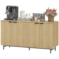 HOMCOM 55" Modern Sideboard, Fluted Buffet Cabinet with Adjustable Shelves, 5 Metal Legs for Kitchen, Living Room, Nature Wood(m-2)