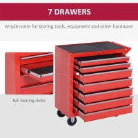 HOMCOM 7 Drawer Roller Tool Chest, Mobile Lockable Toolbox, Storage Organizer with Handle for Workshop Mechanics Garage, Red(m-4)