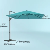 Outsunny 8'x8' Square Patio Hanging Offset Umbrella, Outdoor Cantilever Parasol w/ Cross Base, Blue(m-3)