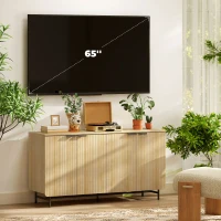 HOMCOM 55" Modern Sideboard, Fluted Buffet Cabinet with Adjustable Shelves, 5 Metal Legs for Kitchen, Living Room, Nature Wood(m-7)