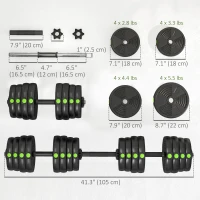 Soozier 66LBS 2-in-1 Adjustable Barbell & Dumbbells Set, Weights Set with Non-slip Handles for Men and Women Home Gym Training(m-3)