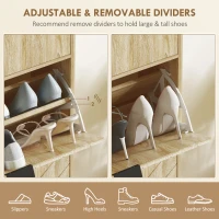 HOMCOM Narrow Shoe Storage Cabinet with Flip Drawers, Shoe Cabinet with Adjustable Shelves, Sliding Drawer, Holds 8 Pairs, Oak(m-5)