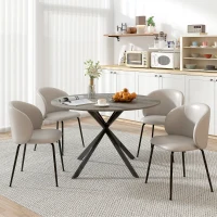 HOMCOM 47" Round Kitchen Table for 4, Industrial Dining Table with Steel Legs for Dining Room, Grey Wood Grain and Black(m-1)