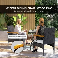 Outsunny Set of 2 Rattan Outdoor Dining Chairs, Wicker Patio Chairs with Removable Cushion, Acacia Wood Armrests, Light Grey(m-4)