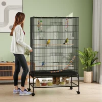 PawHut 63" Bird Cage w/ Open Top for Budgies, Cockatiels, Lovebirds Finches, Stand, Toys, Removable Tray, Storage Shelf(m-1)