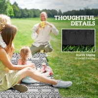 Outsunny Reversible Outdoor Rug, Waterproof Plastic Straw with Carry Bag, 6' x 9', Black & White Geometric Wall(m-8)