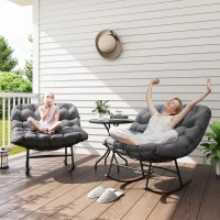 Outsunny Outdoor Rocking Chair Patio Set of 2, Oversized Rocking Papasan Chairs with Cushions for Garden Porch, 265 lbs., Gray(m-2)