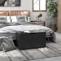 HOMCOM 31.5 Inches Storage Chest, Storage Trunk with 2 Safety Hinges for Living Room, Black Wood Grain(m-10)