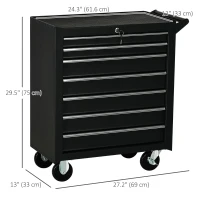 HOMCOM Mobile Lockable Toolbox, 7 Drawer Tool Chest, Storage Organizer with Handle for Workshop, Mechanics, Garage, Black(m-3)