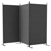 Outsunny 3 Panel Folding Outdoor Privacy Screen, 5.8FT Tall Room Divider with UV30+ Protection, Freestanding Privacy Panel Partition with Stable Base for Indoor Outdoor, Dark Grey(m-2)