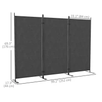 Outsunny 3 Panel Folding Outdoor Privacy Screen, 5.8FT Tall Room Divider with UV30+ Protection, Freestanding Privacy Panel Partition with Stable Base for Indoor Outdoor, Dark Grey(m-3)