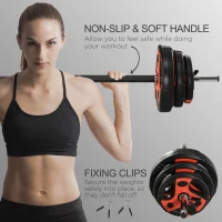Soozier 44lbs Adjustable Barbell Weight Set, Free Body Pump Bar and Weights, Weight Lifting Strength Training Equipment for Home Gym Exercise, Max Load 110 lbs, Black and Red(m-6)