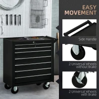 HOMCOM Mobile Lockable Toolbox, 7 Drawer Tool Chest, Storage Organizer with Handle for Workshop, Mechanics, Garage, Black(m-6)