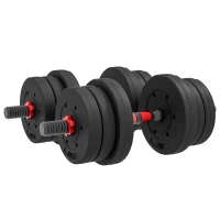 Soozier 44lbs 2-in-1 Adjustable Dumbbells Weight Set, Dumbbell Hand Weights Barbell for Body Fitness, Lifting Training for Home, Office, Gym, Black and Red(m-2)