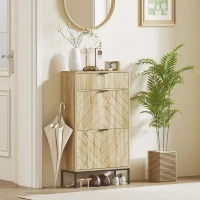 HOMCOM Narrow Shoe Storage Cabinet with Flip Drawers, Shoe Cabinet with Adjustable Shelves, Sliding Drawer, Holds 8 Pairs, Oak(m-9)