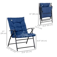 Outsunny Foldable Lounge Chair, Fabric Upholstered Recliner, Outdoor Lounger with Armrest, Metal Frame for Backyard, Blue(m-3)