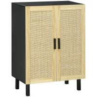 HOMCOM Boho Sideboard, Buffet Cabinet with Storage, Accent Cabinet with 2 Rattan Doors and Adjustable Shelves, Black(m-11)