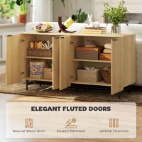 HOMCOM 55" Modern Sideboard, Fluted Buffet Cabinet with Adjustable Shelves, 5 Metal Legs for Kitchen, Living Room, Nature Wood(m-4)