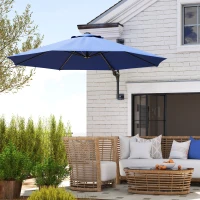 Outsunny 9.6 x 9.6 ft Wall Mounted Umbrella with Rotate, Patio Market Umbrella Parasol for Outdoor with Crank, Dark Blue(m-1)