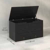 HOMCOM 31.5 Inches Storage Chest, Storage Trunk with 2 Safety Hinges for Living Room, Black Wood Grain(m-3)