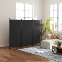 Outsunny 3 Panel Folding Outdoor Privacy Screen, 5.8FT Tall Room Divider with UV30+ Protection, Freestanding Privacy Panel Partition with Stable Base for Indoor Outdoor, Dark Grey(m-8)