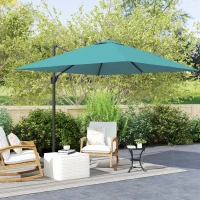 Outsunny 8'x8' Square Patio Hanging Offset Umbrella, Outdoor Cantilever Parasol w/ Cross Base, Blue(m-8)