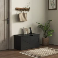 HOMCOM 31.5 Inches Storage Chest, Storage Trunk with 2 Safety Hinges for Living Room, Black Wood Grain(m-1)