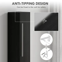 HOMCOM Freestanding Tall Bathroom Storage Cabinet with Adjustable Shelves, Bathroom Organizer, Black Wood Grain(m-6)