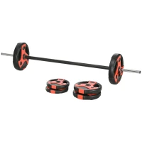 Soozier 44lbs Adjustable Barbell Weight Set, Free Body Pump Bar and Weights, Weight Lifting Strength Training Equipment for Home Gym Exercise, Max Load 110 lbs, Black and Red(m-2)